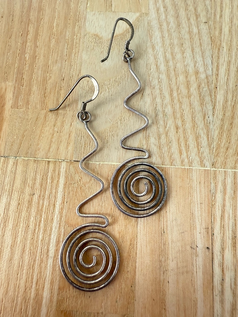925 Sterling silver zig zag spiral wire dangle earrings on hooks